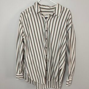 Universal Thread Cream Shirt with Green and Brown Stripes